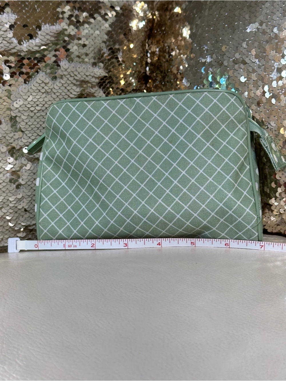 Y2K Clinique Sage Green Gingham Polka Dot Cosmetic Case